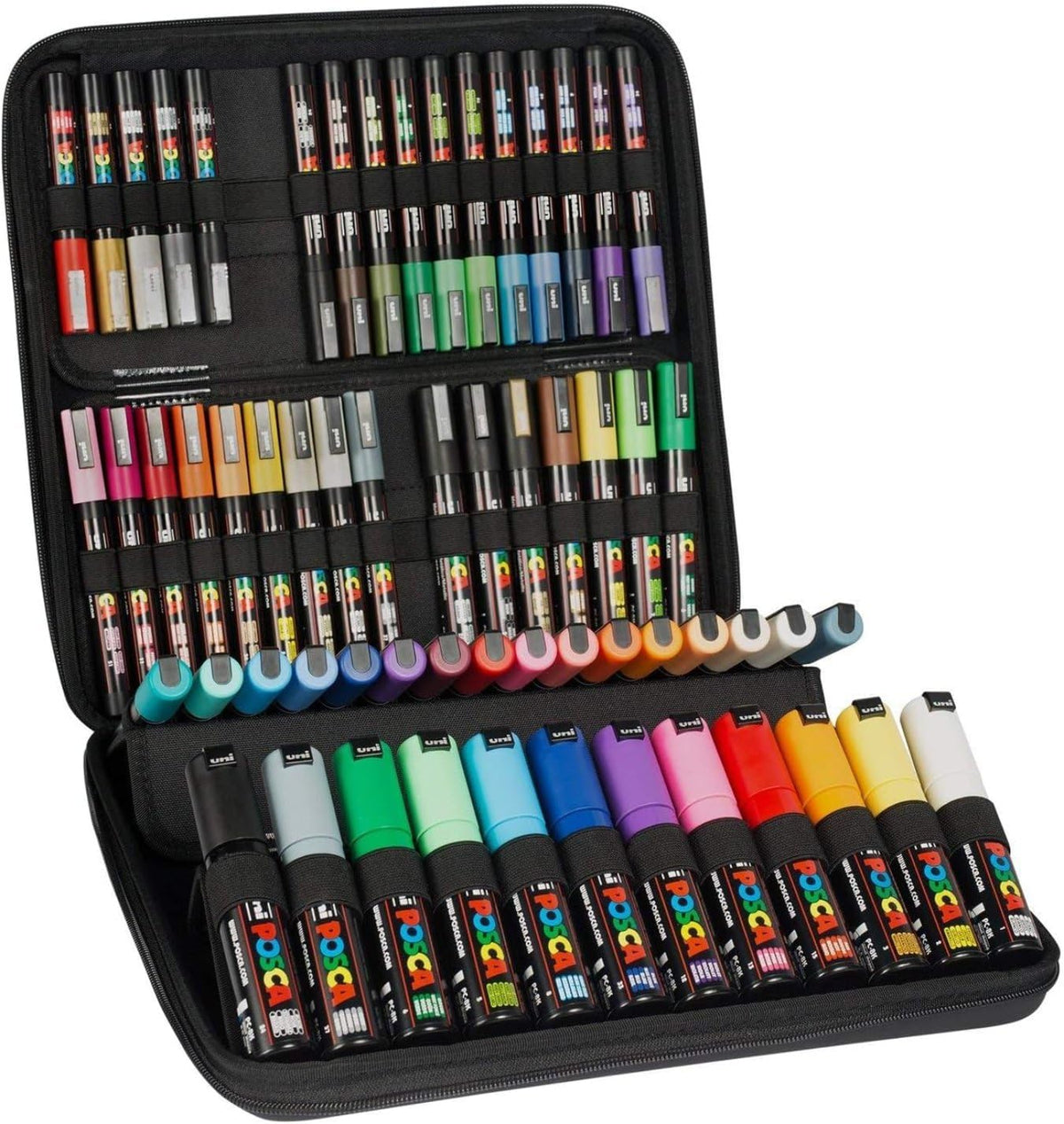 - Mitsubishi Pencil - Mallette 60 Marqueurs Pointes Extra-Fines PC1MC / Fines PC3M / Moyennes PC5M / Biseautées PC8K - Marqueurs Peinture À Base D'Eau - Tout Support