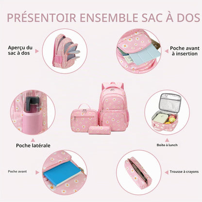 Sac À Dos D'École Pour Filles, Adolescentes, Femmes, Sac D'École, Sac À Dos Pour Filles, École, Loisirs, Avec Sac À Déjeuner, Sac Et Trousse, Rose, L 29Cm X B 16Cm X H 42,9Cm, Ensemble