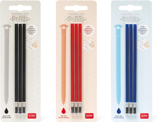 - Set De 3 Recharges Pour Stylos Gel Effaçables, Blister De 3 Recharges, Couleurs D'Encre : Noir, Rouge, Bleu, Diamètre 0,4 Cm, Hauteur 13 Cm