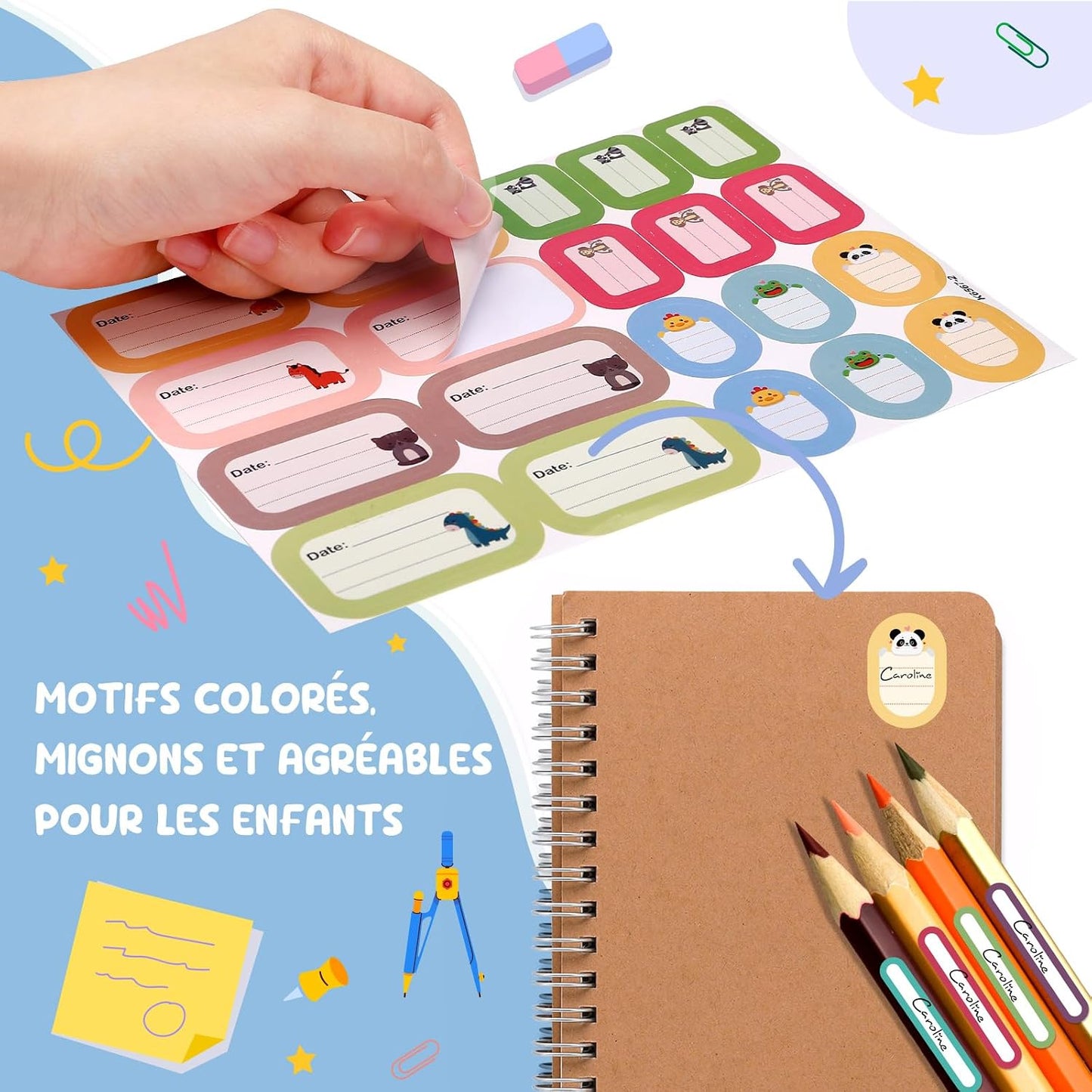 Étiquettes Fournitures Scolaires Autocollantes Personnalisées 290PCS, 3 Tailles (0,8X4,8Cm, 2,9X4,8Cm, 2X2,9Cm) Pour Stylos, Cahiers, Lavables, Étiquettes Prénom Enfant
