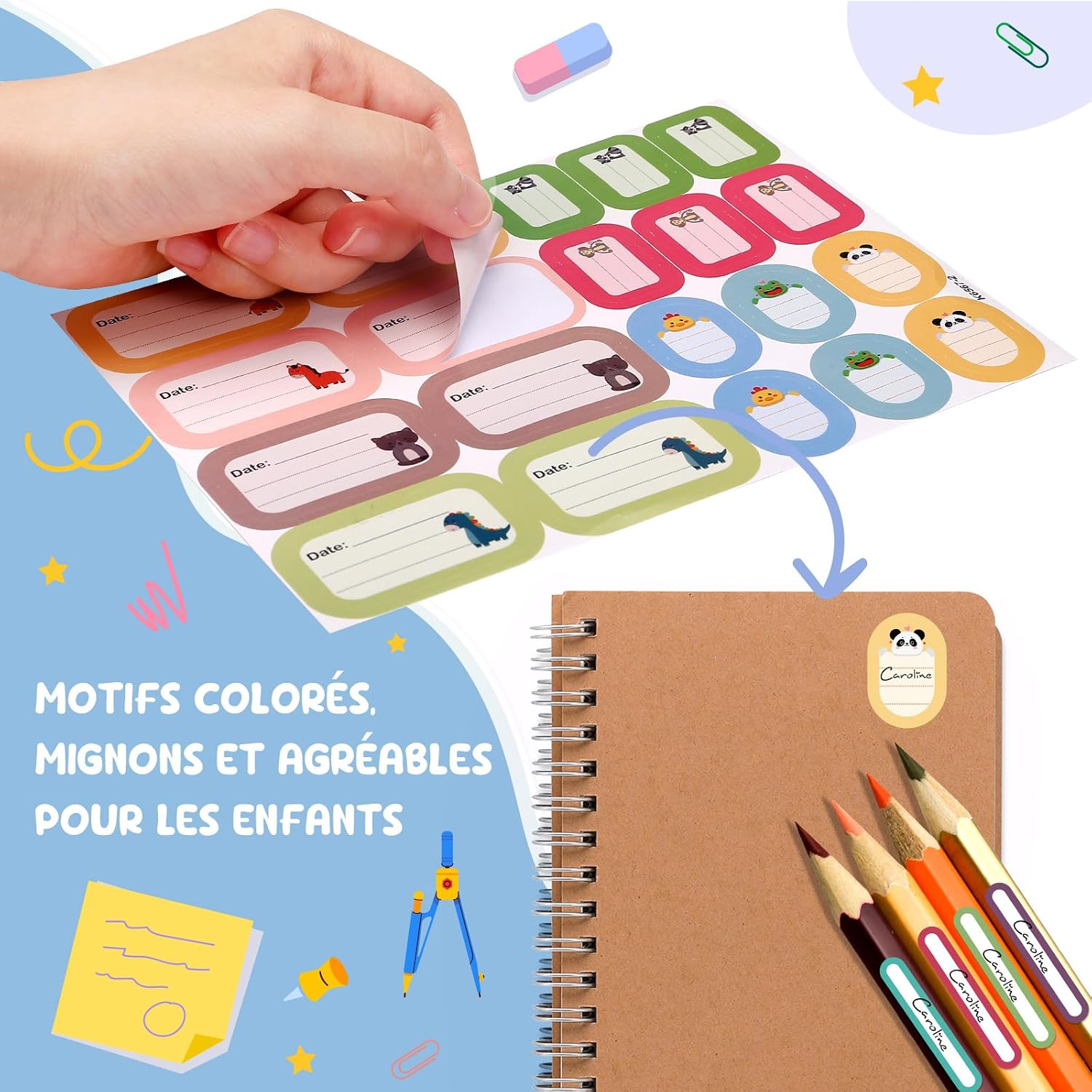 Étiquettes Fournitures Scolaires Autocollantes Personnalisées 290PCS, 3 Tailles (0,8X4,8Cm, 2,9X4,8Cm, 2X2,9Cm) Pour Stylos, Cahiers, Lavables, Étiquettes Prénom Enfant