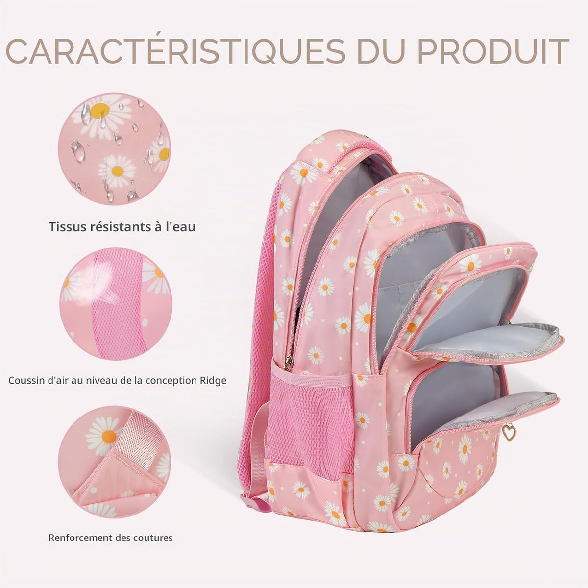 Sac À Dos D'École Pour Filles, Adolescentes, Femmes, Sac D'École, Sac À Dos Pour Filles, École, Loisirs, Avec Sac À Déjeuner, Sac Et Trousse, Rose, L 29Cm X B 16Cm X H 42,9Cm, Ensemble