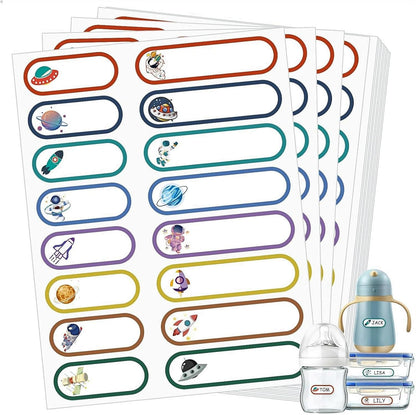 80 Étiquettes Scolaires Autocollantes (5 Planches) Thème Espace, Autocollants Prénom Imperméables Pour Stylos, Crayons Et Objets Scolaires, Idéal Pour Éviter Les Pertes