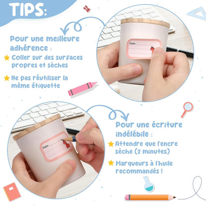 Étiquettes Fournitures Scolaires Autocollantes Personnalisées 290PCS, 3 Tailles (0,8X4,8Cm, 2,9X4,8Cm, 2X2,9Cm) Pour Stylos, Cahiers, Lavables, Étiquettes Prénom Enfant