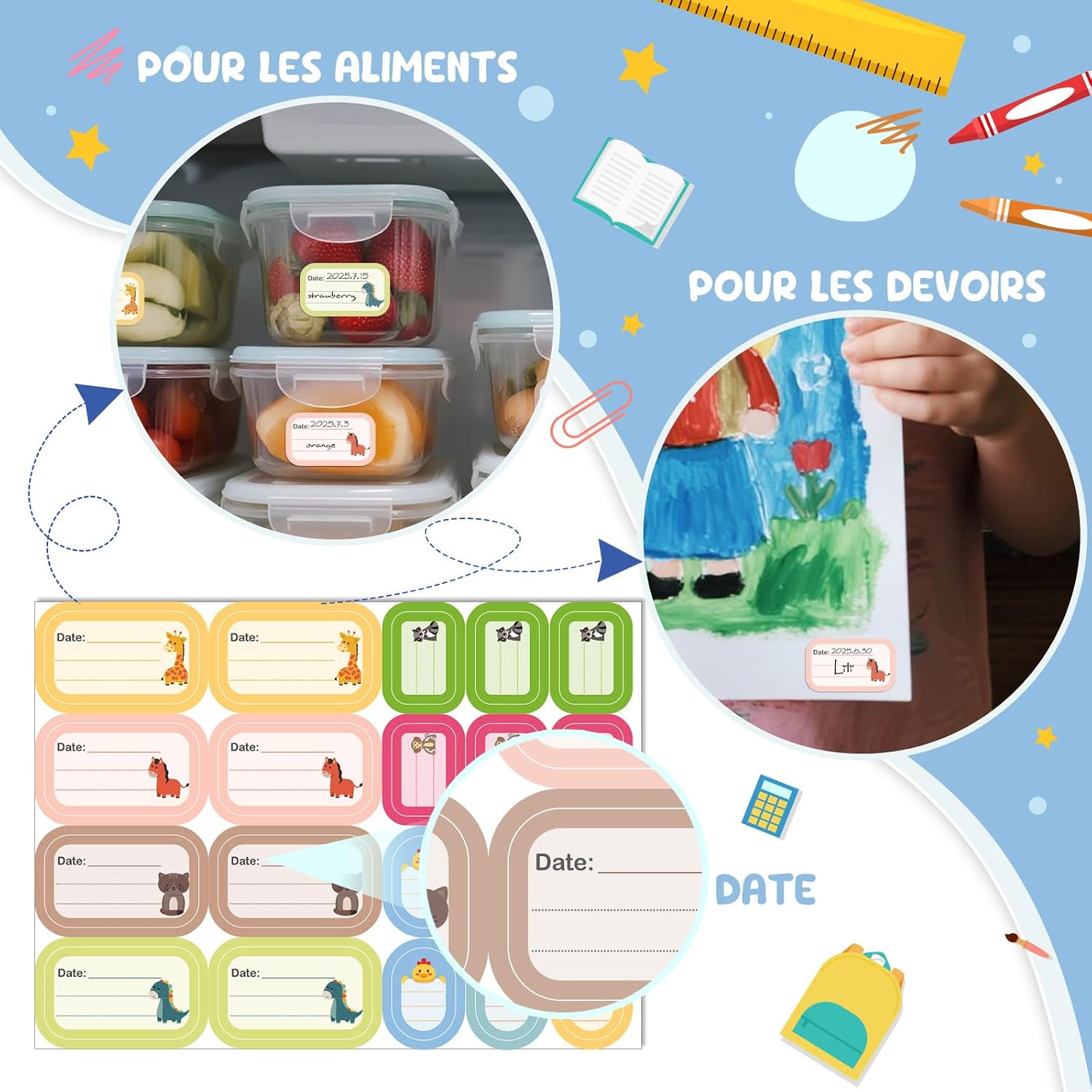 Étiquettes Fournitures Scolaires Autocollantes Personnalisées 290PCS, 3 Tailles (0,8X4,8Cm, 2,9X4,8Cm, 2X2,9Cm) Pour Stylos, Cahiers, Lavables, Étiquettes Prénom Enfant