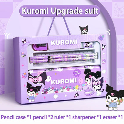 Kuromi Deluxe Stationery Set Gift Box Cute Melody Cinnamoroll Pencil Eraser Ruler Pencil Case Happy Learning Gift Pack