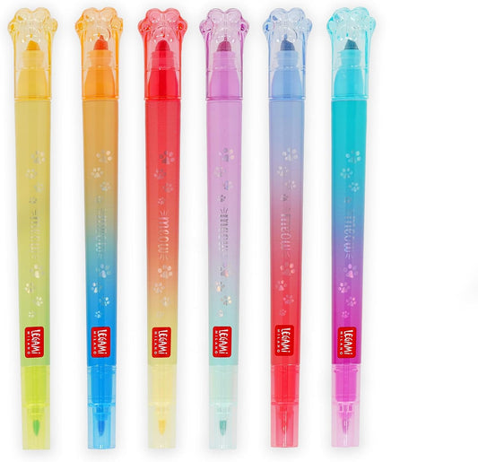 - Set Di 6 Pennarelli Doppia Punta Meow, Inchiostro a Base Di Acqua | 1 a Scalpello Di 4 Mm Con Glitter E 1 Rotonda Di 1 Mm per Sovrascrivere, Impugnatura Triangolare, 3 X 10.9 X 1.7 Cm