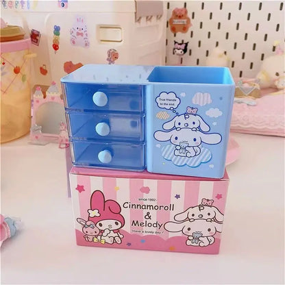 Cute Cartoon Style Desktop Storage Pen Holder 3 Layer Drawer Organizer Box Kawaii Mini Desk Organizer with Drawers Perfect