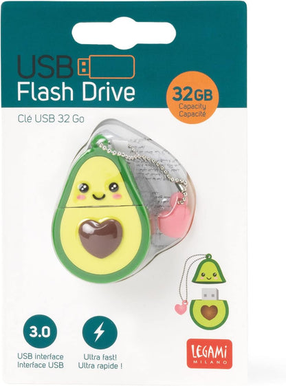 - Chiavetta USB 3.0, 32 GB, Ultra Veloce, Rivestimento in Morbido PVC, 4X4,8 Cm, Tema Avocado