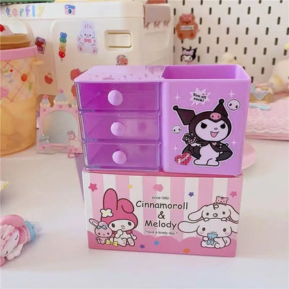 Cute Cartoon Style Desktop Storage Pen Holder 3 Layer Drawer Organizer Box Kawaii Mini Desk Organizer with Drawers Perfect