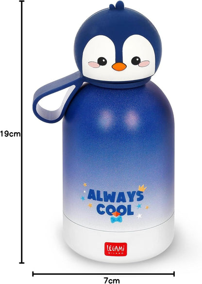 - Borraccia Termica per Bambini Hot&Cold BFF, Tema Penguin, in Inox 18/8 a Doppio Strato Con Chiusura Ermetica, Conserva Il Caldo per 12H E Il per Freddo 24H, Capacità 310 Ml