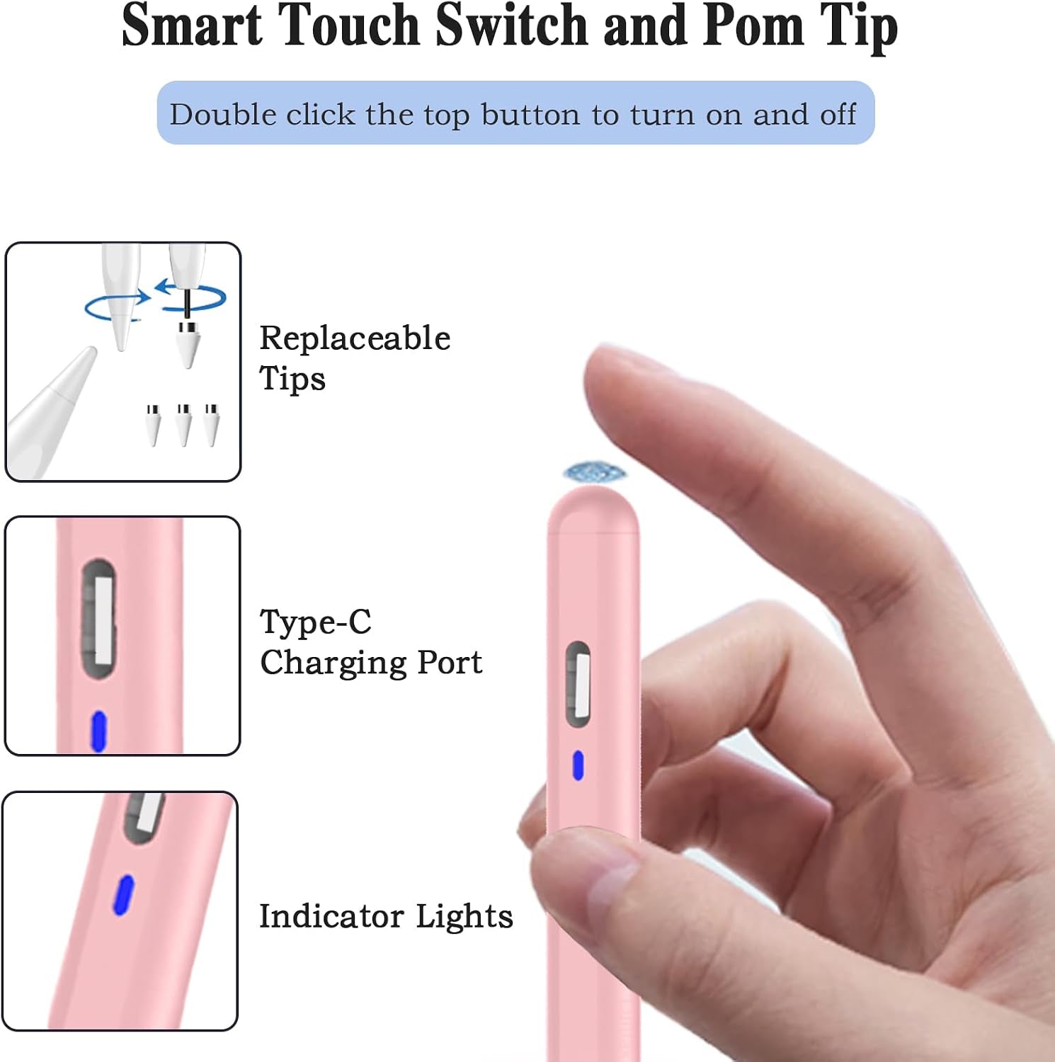 Penna Stilo per Tablet Android, Penna Stilo per Touch Screen Con Punta POM, Penna Mphone per Nintendo Switch/Samsung/Xiaomi/Huawei/Vivo/Lenovo E Altri Smartphone E Tablet Android, Colore Rosa Sfumato