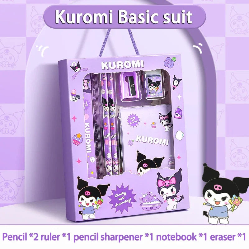 Kuromi Deluxe Stationery Set Gift Box Cute Melody Cinnamoroll Pencil Eraser Ruler Pencil Case Happy Learning Gift Pack