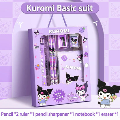 Kuromi Deluxe Stationery Set Gift Box Cute Melody Cinnamoroll Pencil Eraser Ruler Pencil Case Happy Learning Gift Pack