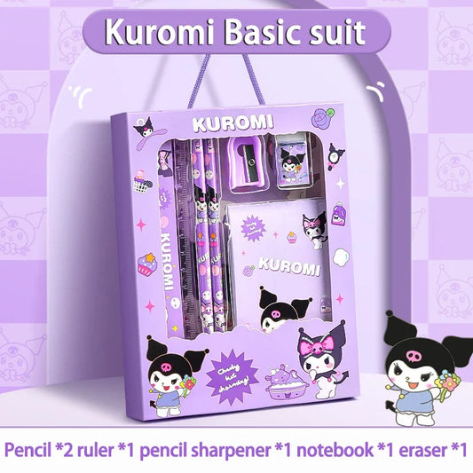 Kuromi Deluxe Stationery Set Gift Box Cute Melody Cinnamoroll Pencil Eraser Ruler Pencil Case Happy Learning Gift Pack