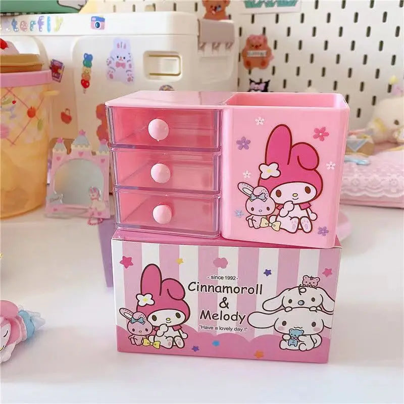 Cute Cartoon Style Desktop Storage Pen Holder 3 Layer Drawer Organizer Box Kawaii Mini Desk Organizer with Drawers Perfect