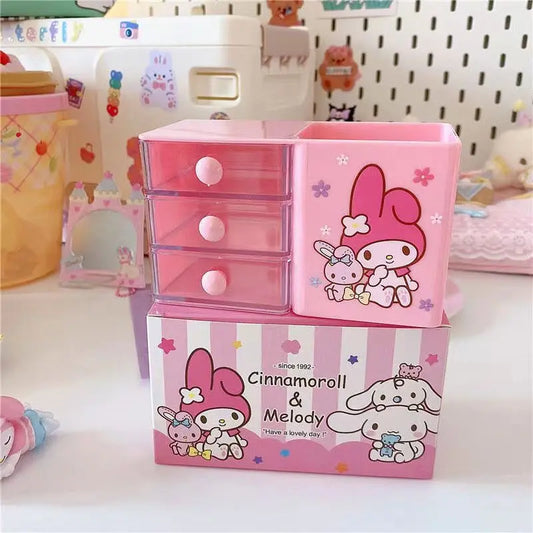 Cute Cartoon Style Desktop Storage Pen Holder 3 Layer Drawer Organizer Box Kawaii Mini Desk Organizer with Drawers Perfect