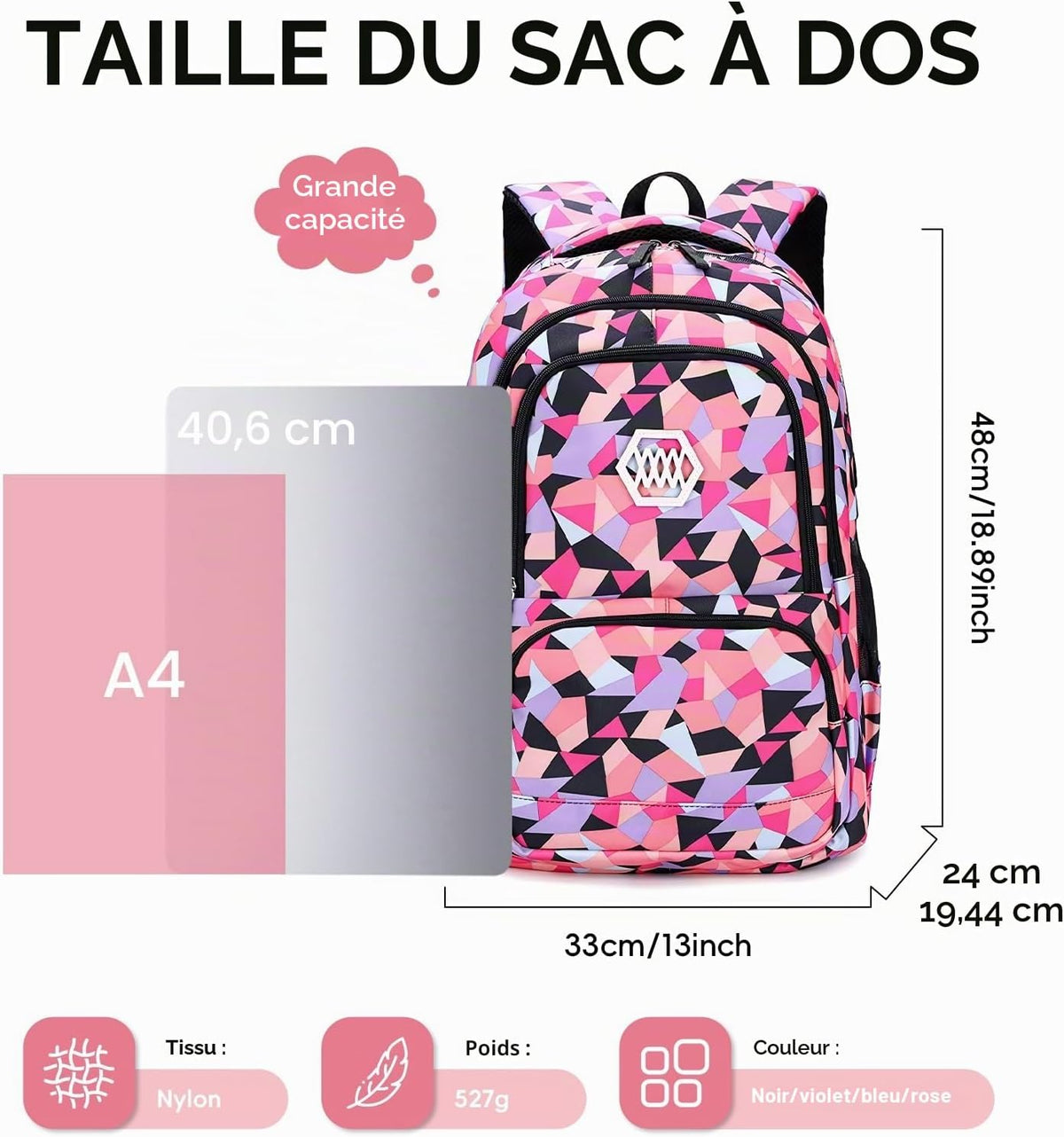 Sac À Dos Scolaire Set Fille 3 En 1 Cartable En Imperméable Avec Sac À Crayons Pour Enfant Adolescent Idéal Pour L'École/Les Loisirs/Le Voyage/La Randonnée