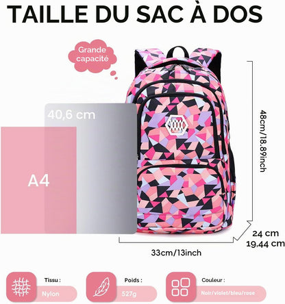Sac À Dos Scolaire Set Fille 3 En 1 Cartable En Imperméable Avec Sac À Crayons Pour Enfant Adolescent Idéal Pour L'École/Les Loisirs/Le Voyage/La Randonnée