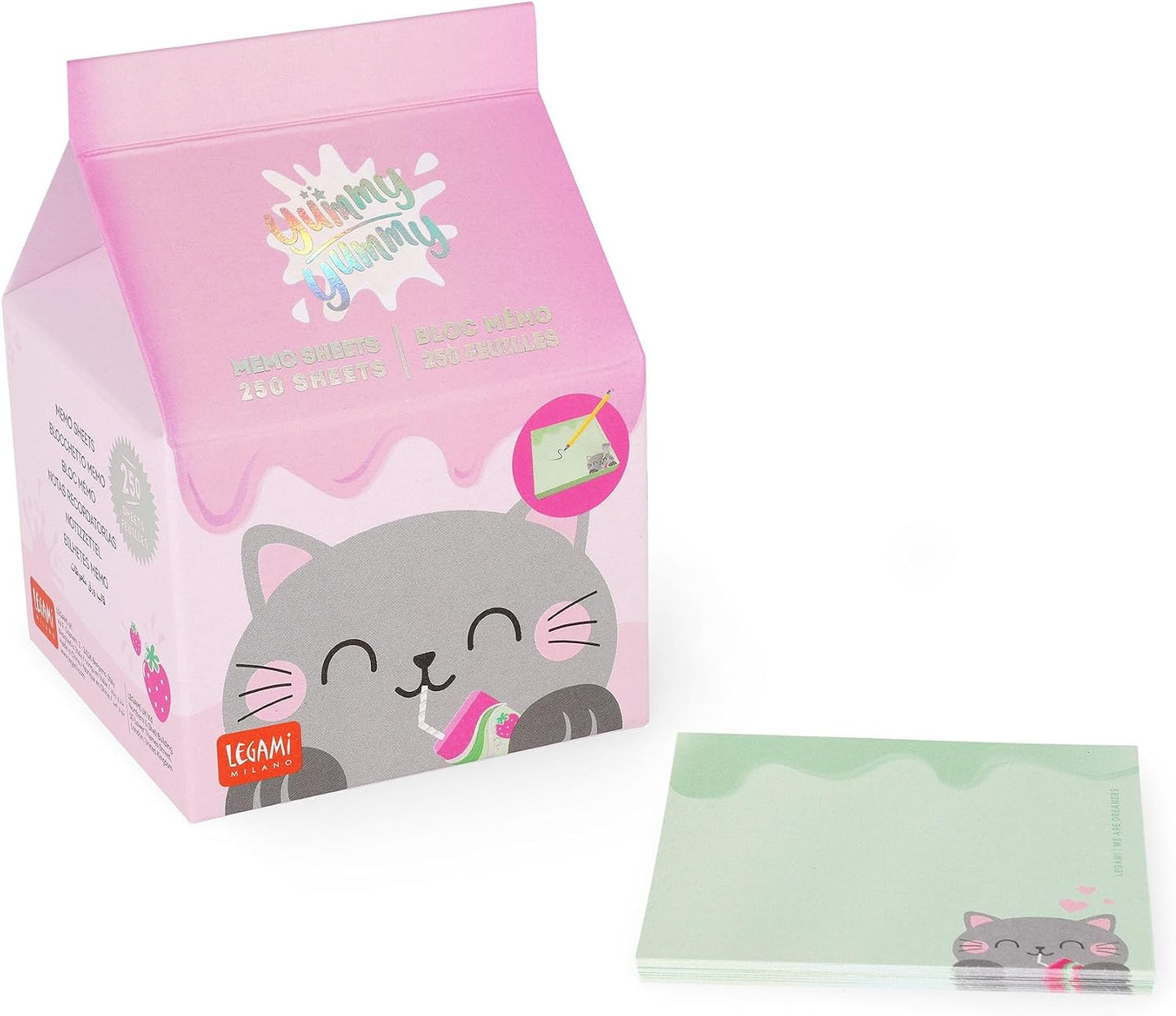 - Bloc Mémo Yummy Yummy, Bloc-Notes Avec 250 Feuilles Détachables, Papier FSC Certifié, Dimensions 7 X 10 X 7 Cm, Memo Pad Avec Feuilles Vertes, Kitty