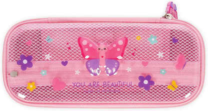 Legami Wonderwow Pencil Case – 2 Compartments, Pen Holder, Mesh Inner Pocket, Zip Closure, 23x11x5cm, Butterfly Design