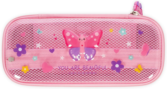 Legami Wonderwow Pencil Case – 2 Compartments, Pen Holder, Mesh Inner Pocket, Zip Closure, 23x11x5cm, Butterfly Design