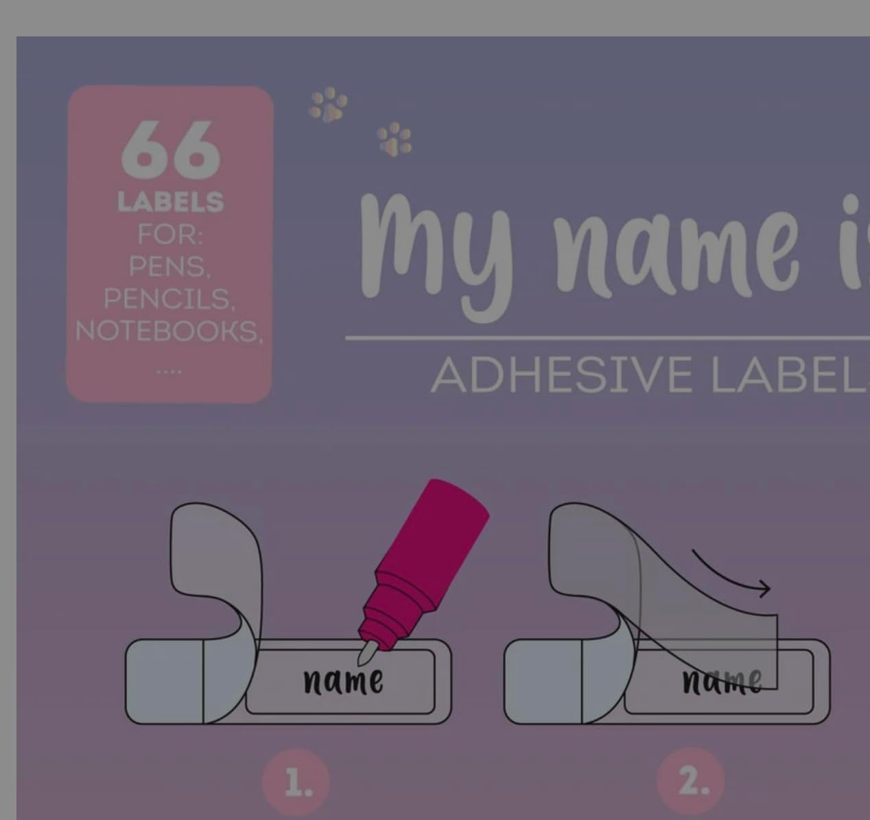 Legami My Name Is Kitty Self-Adhesive Name Labels – 66 Pieces, Protective Film, Multiple Shapes, Kawaii Cat Design