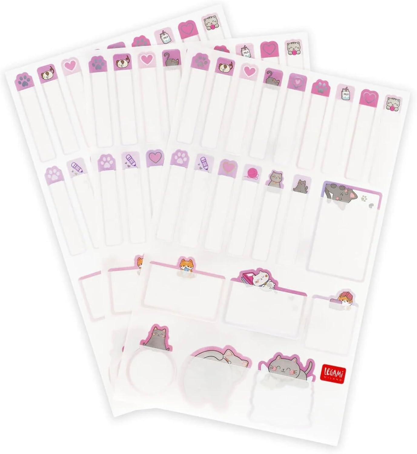 Legami My Name Is Kitty Self-Adhesive Name Labels – 66 Pieces, Protective Film, Multiple Shapes, Kawaii Cat Design