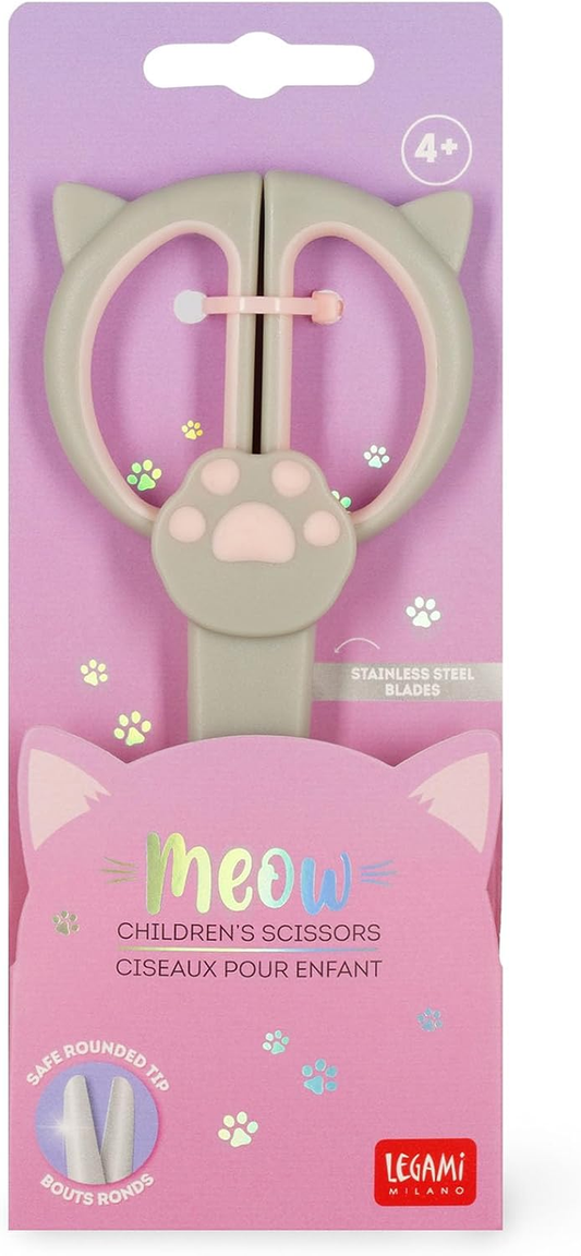 Legami Kitty Kids Scissors – Rounded Tip, Blade Cover, Left & Right Handed, Precise Cut, Stainless Steel, 6.2x13.2cm