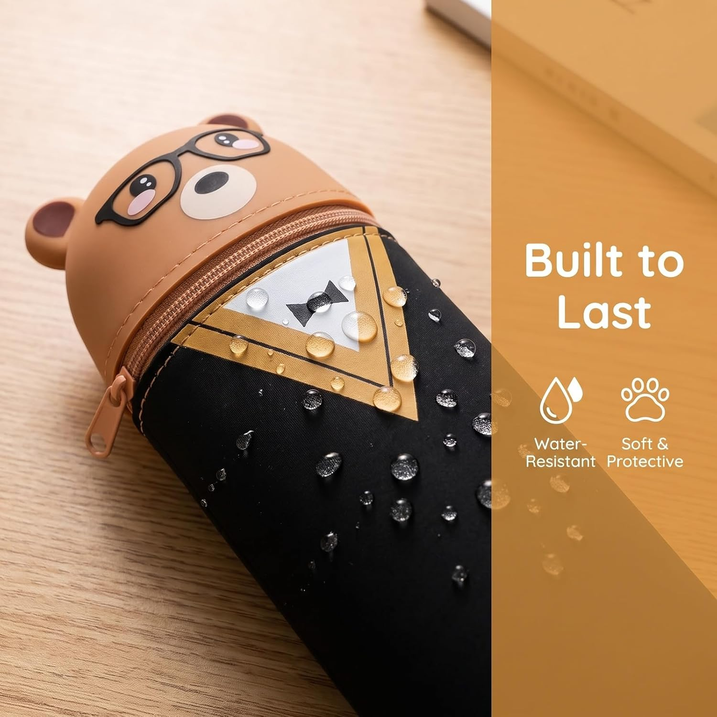 Kawaii Bear 2-in-1 Silicone Pencil Case | 8 Erasable Gel Pens, Foldable Pen Holder for School