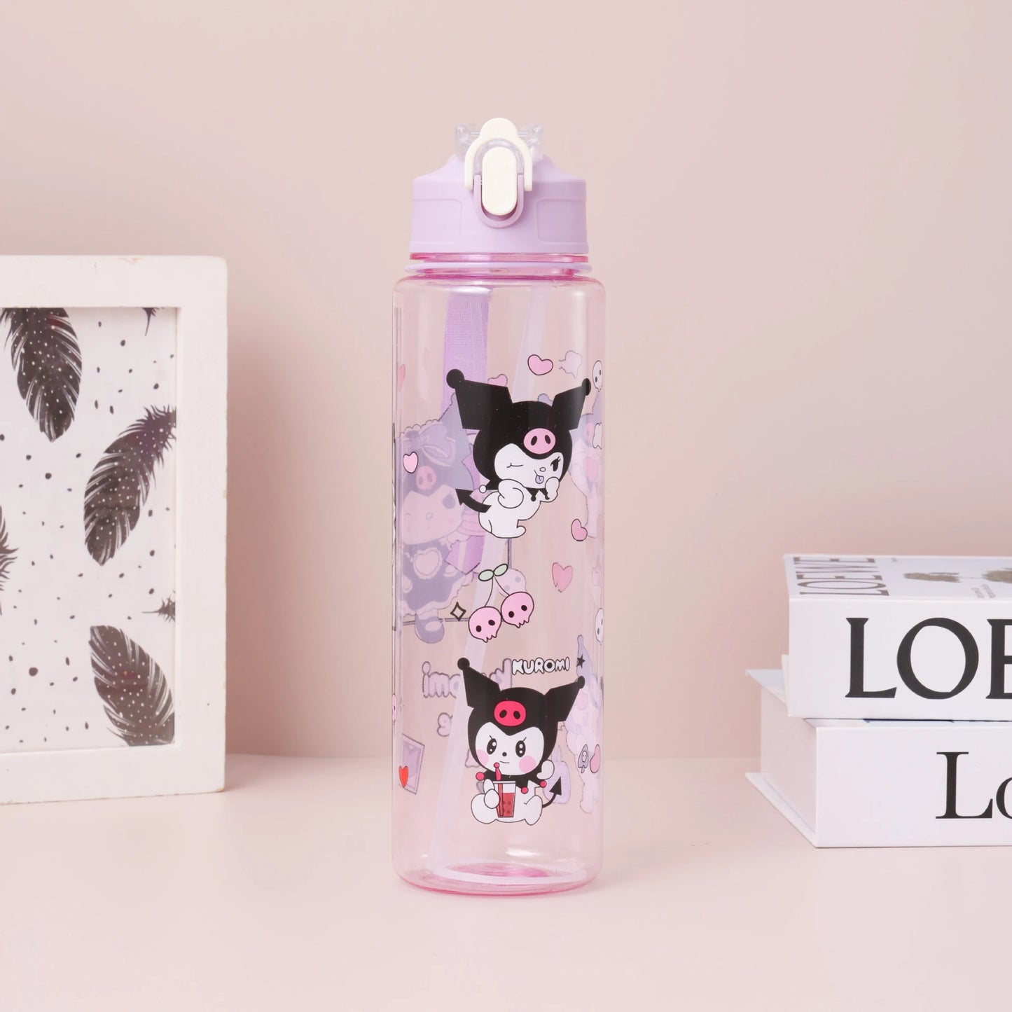 800ML Hello Kitt Straw Cup Large Capacity Straw Cup Adorable Cartoon Water Bottle Sports Outdoor Water Bottle Christmas Gift