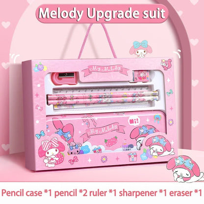 Kuromi Deluxe Stationery Set Gift Box Cute Melody Cinnamoroll Pencil Eraser Ruler Pencil Case Happy Learning Gift Pack