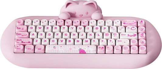 C68 Wireless Mechanical Keyboard,65% Layout,Hot Swap,Triple Mode Bt5.0/2.4G/Wired, RGB Backlit NKRO (Pink, Milk Switch)