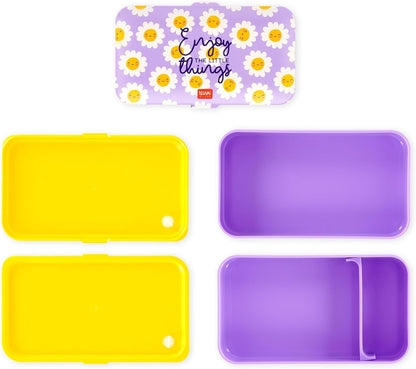 - Porta Pranzo, Lunch Box Con 3 Posate Incluse, Daisy, Contenitore Porta Pranzo, Capacità 1200 Ml, a Prova Di Perdite, Adatto a Microonde E Lavastoviglie, Ideale per Scuola, Ufficio, Lavoro