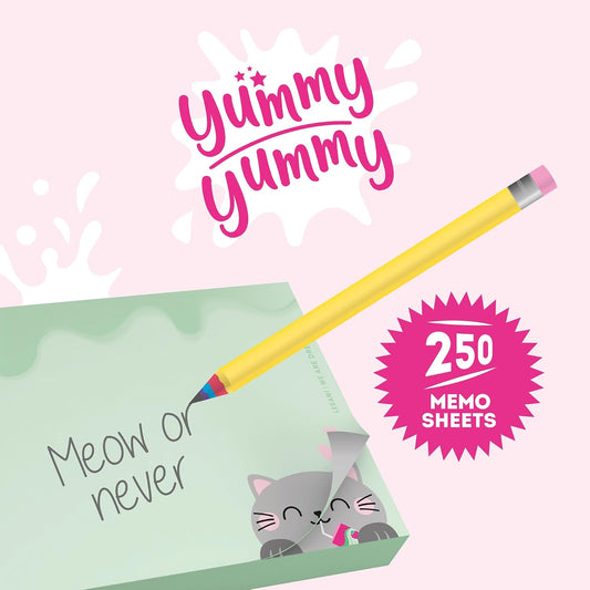 - Bloc Mémo Yummy Yummy, Bloc-Notes Avec 250 Feuilles Détachables, Papier FSC Certifié, Dimensions 7 X 10 X 7 Cm, Memo Pad Avec Feuilles Vertes, Kitty
