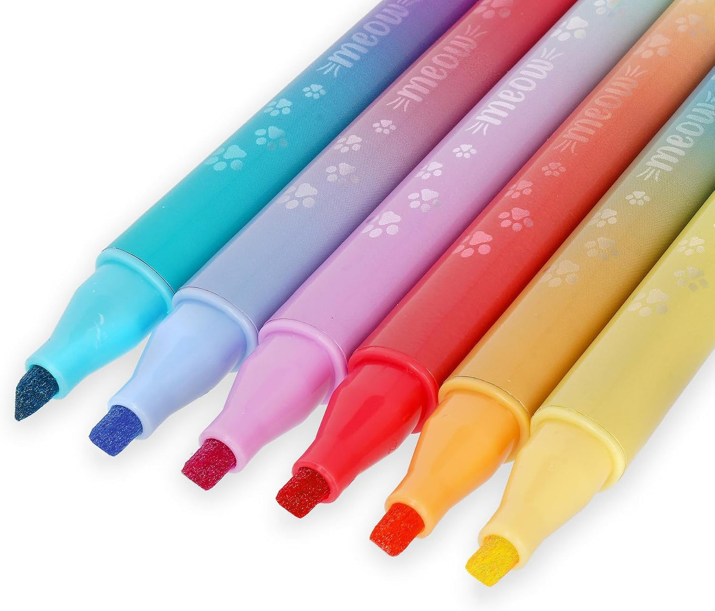 - Set Di 6 Pennarelli Doppia Punta Meow, Inchiostro a Base Di Acqua | 1 a Scalpello Di 4 Mm Con Glitter E 1 Rotonda Di 1 Mm per Sovrascrivere, Impugnatura Triangolare, 3 X 10.9 X 1.7 Cm