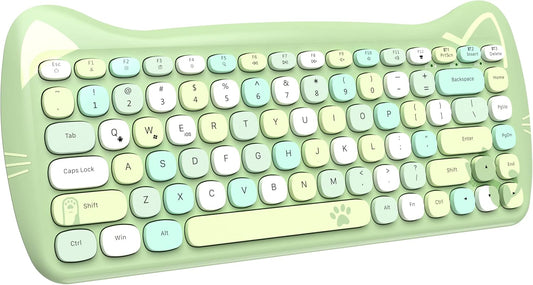 3060I Clavier D'Ordinateur Sans Fil Mignon, Chat Rétro Silencieux Clavier Bluetooth, Machine À Écrire Ronde Texture Mate Keycap, QWERTY, Multi-Appareils Connexion Pour PC Mac-Coloré Vert