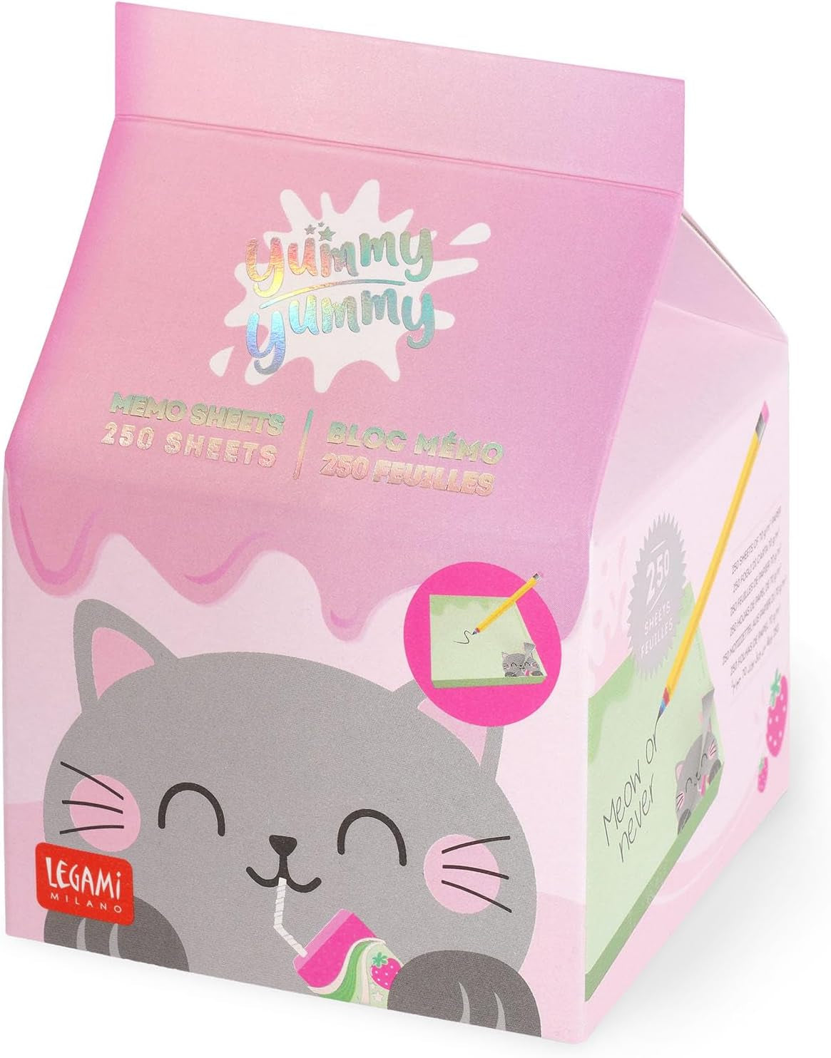 - Bloc Mémo Yummy Yummy, Bloc-Notes Avec 250 Feuilles Détachables, Papier FSC Certifié, Dimensions 7 X 10 X 7 Cm, Memo Pad Avec Feuilles Vertes, Kitty