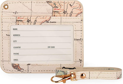 - Porta Badge, Da Collo, 1 Finestra Trasparente, Tasche per Tessere, Cordino Con Moschettone, Chiusura Con Clip Di Sicurezza, Perfetto per Infermieri, 10,4X9 Cm, Tema Travel