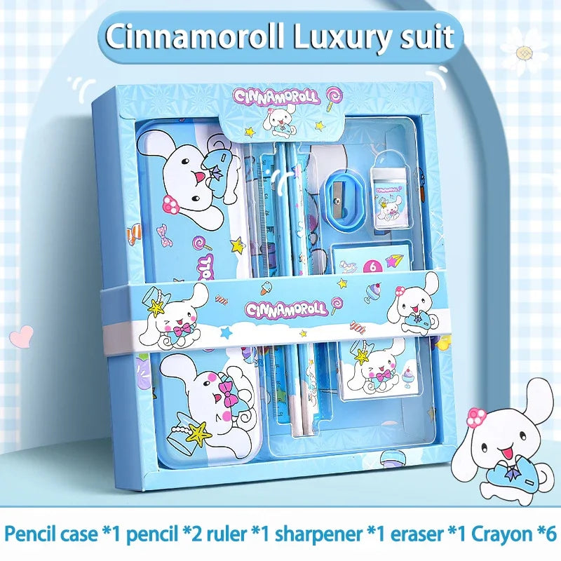 Kuromi Deluxe Stationery Set Gift Box Cute Melody Cinnamoroll Pencil Eraser Ruler Pencil Case Happy Learning Gift Pack