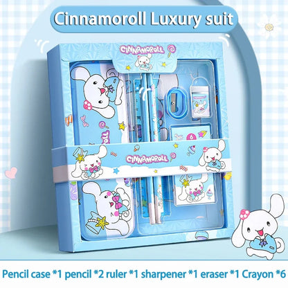 Kuromi Deluxe Stationery Set Gift Box Cute Melody Cinnamoroll Pencil Eraser Ruler Pencil Case Happy Learning Gift Pack