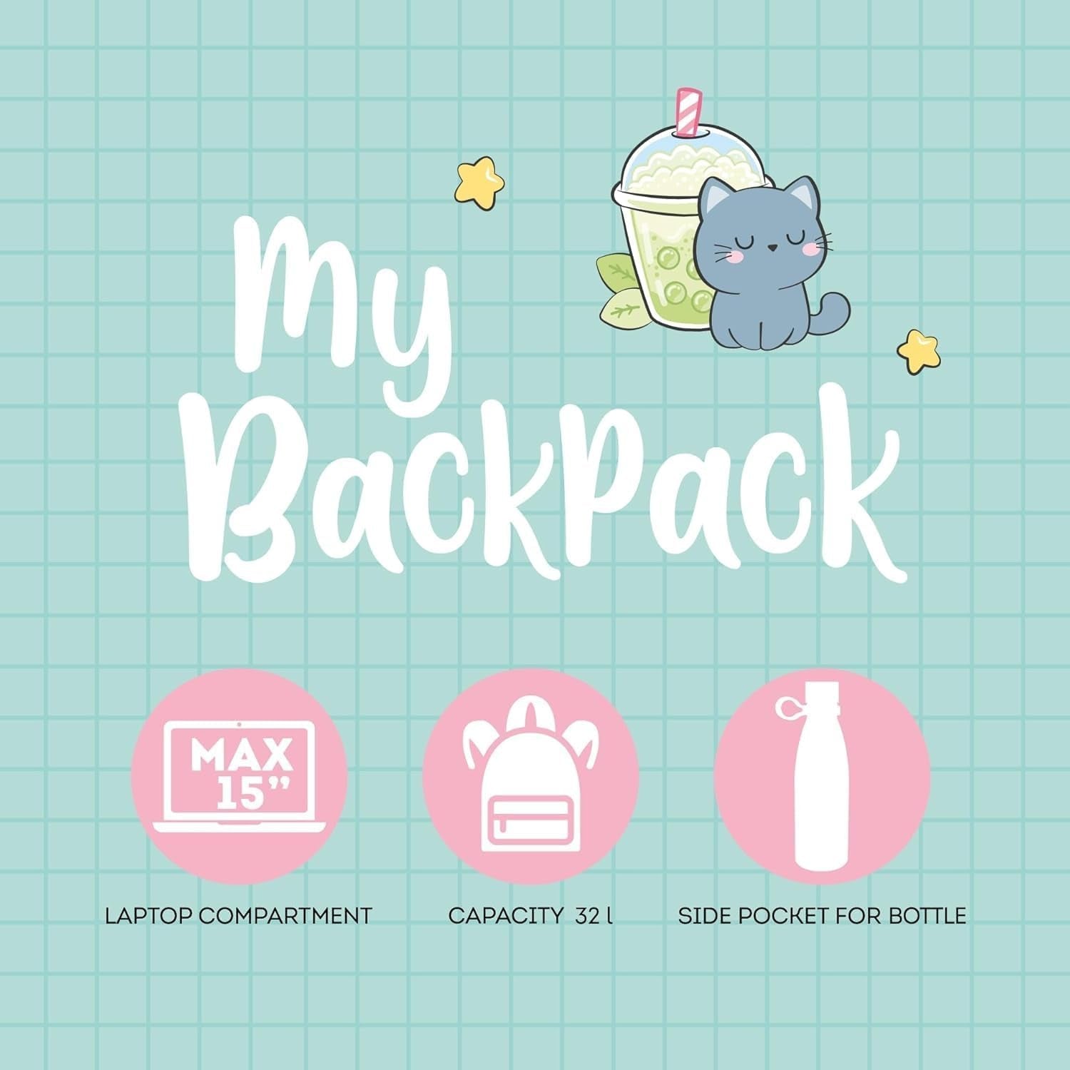- Zaino per Scuola My Backpack Con Astuccio My Pencil Case, Tema KITTY, Cartella Scuola Foderata, Regolabile, Chiusura a Zip, Scomparto Interno per Laptop E Tablet, Tasca Laterale