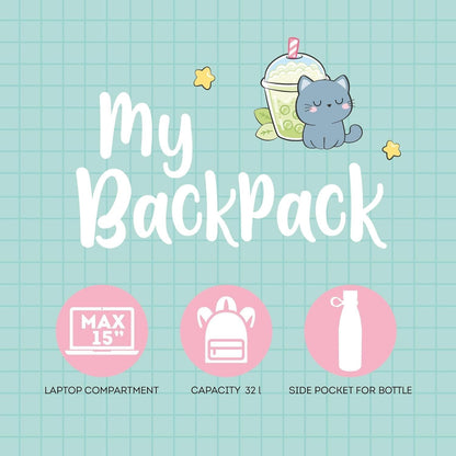 - Zaino per Scuola My Backpack Con Astuccio My Pencil Case, Tema KITTY, Cartella Scuola Foderata, Regolabile, Chiusura a Zip, Scomparto Interno per Laptop E Tablet, Tasca Laterale