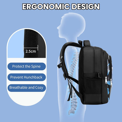 Zaino Scuola Elementare Bambino Zainetto Ragazzo Scuola Media,Zaino per Bambini Bambina Grande Capacità Impermeabile Zainetti Elementari Dal Design Ergonomico,28L,Nero