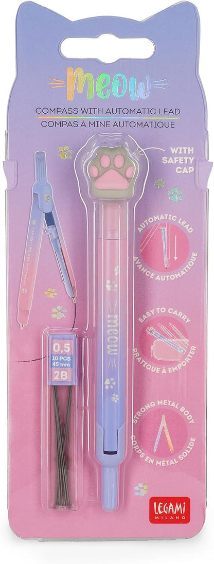 - Compasso Compatto Con Mina Automatica, Tema Kitty | 10 Mine 0,5 Mm Con 2B Incluse, Max Diametro 30 Cm, Struttura Resistente in Metallo, 1.6 X 13 X 1.7 Cm