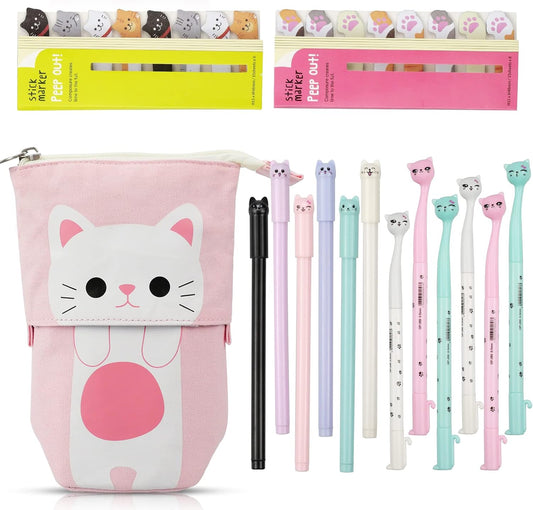 Chat Trousse Kawaii 1Trousse À Crayons Télescopique Avec 12Cutechat | 12 Cute Chat 0,5 Mm Stylos À Encre Gel Und 240 Chat Autocollant Pour Garçons Filles Etudiants Et Fournitures De Bureau