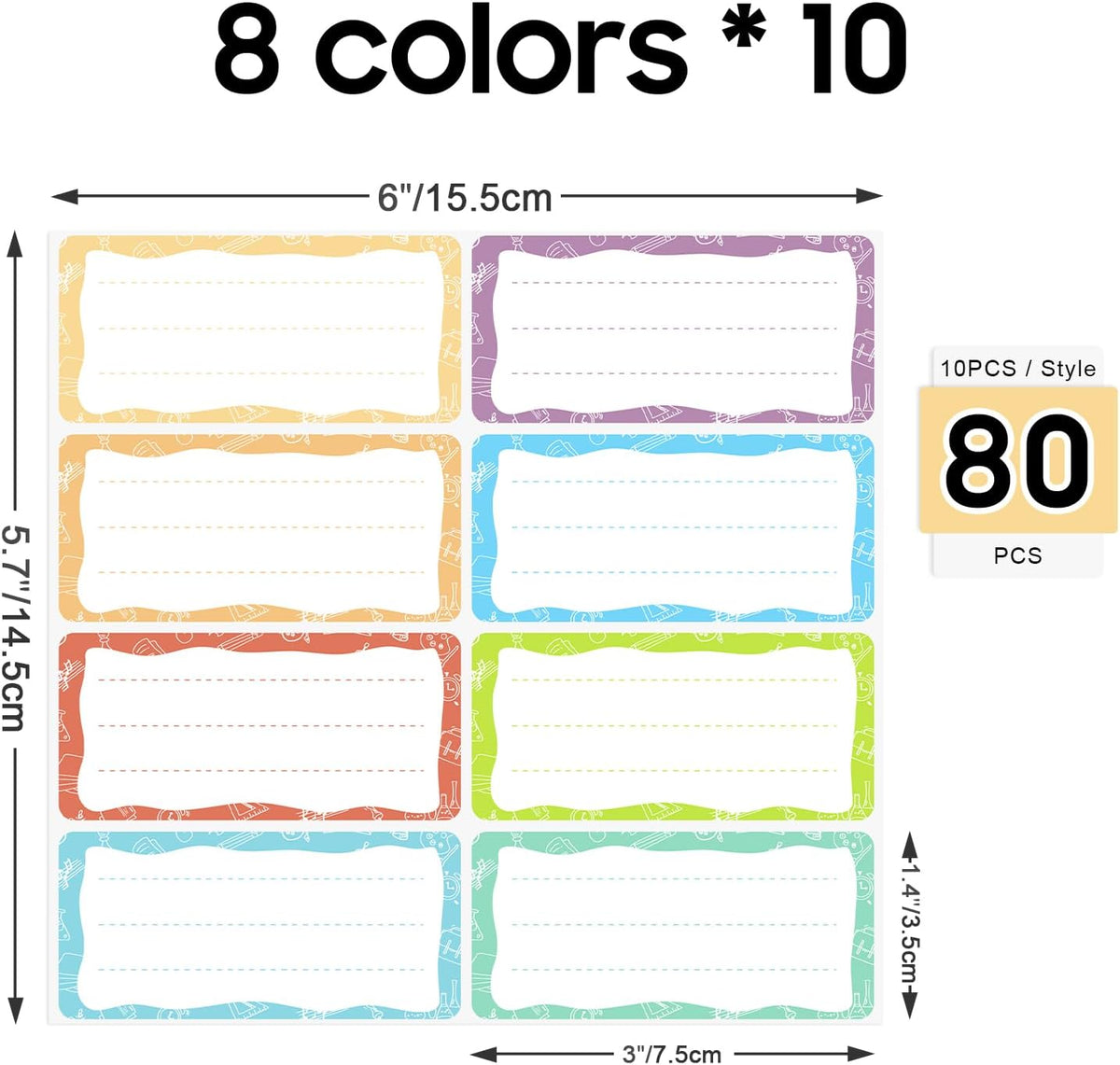 80PCS Etiquettes Autocollantes De Couleur Inscriptibles, Étiquettes Autocollantes À Inscrire, Étiquettes Adhésives Pour Note Écriture Scolaire École Cahier Livre Boîte Étudiant Bureau