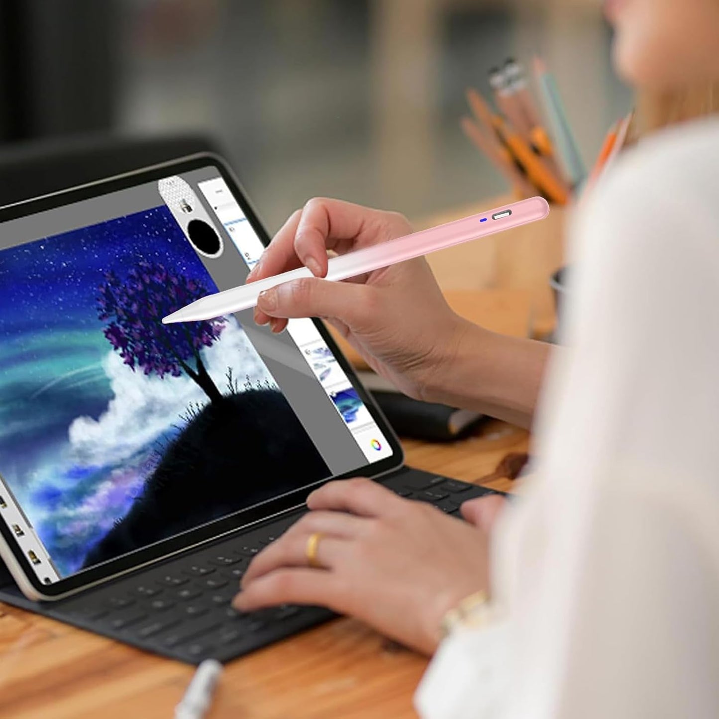 Penna Stilo per Tablet Android, Penna Stilo per Touch Screen Con Punta POM, Penna Mphone per Nintendo Switch/Samsung/Xiaomi/Huawei/Vivo/Lenovo E Altri Smartphone E Tablet Android, Colore Rosa Sfumato