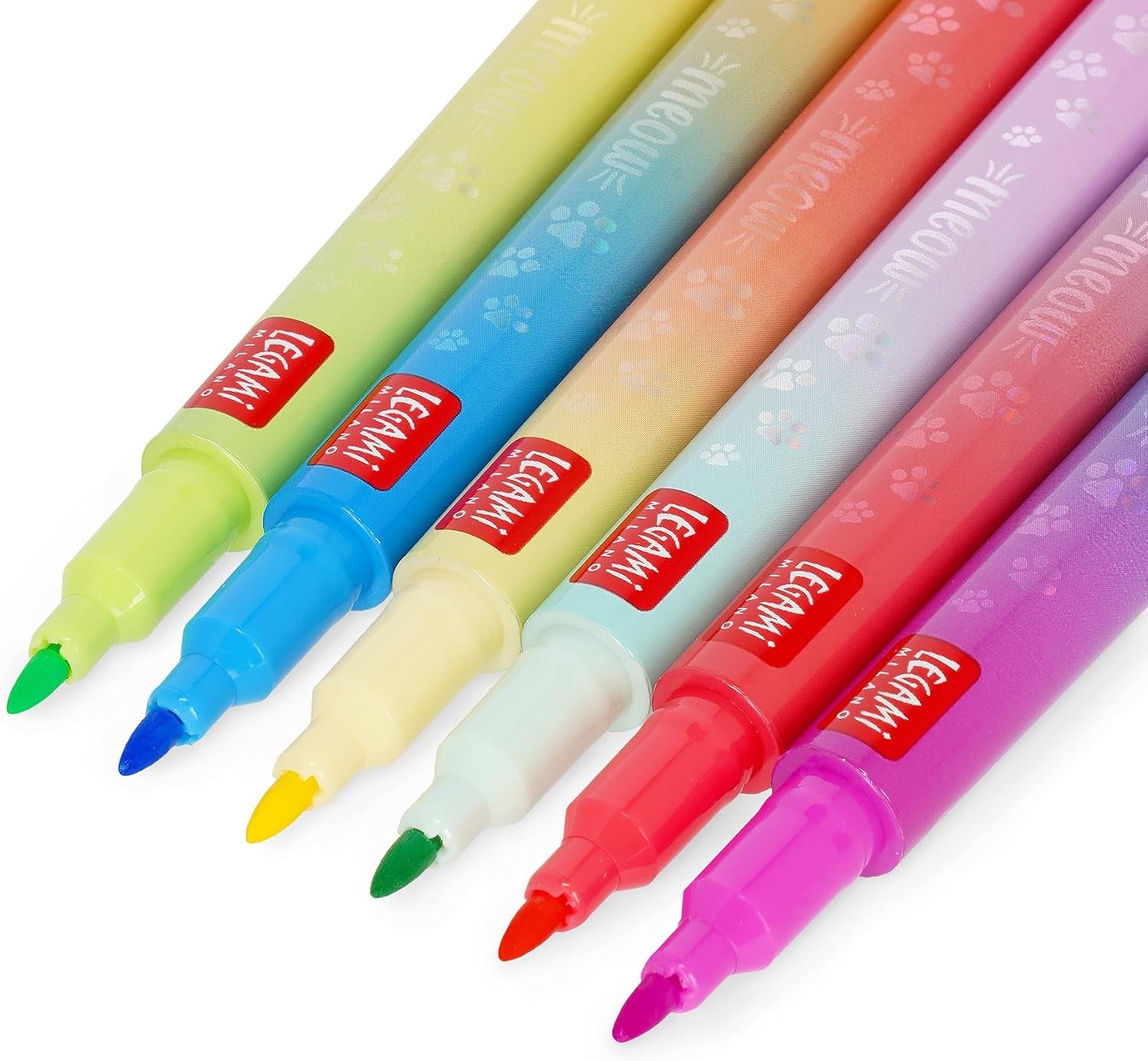 - Set Di 6 Pennarelli Doppia Punta Meow, Inchiostro a Base Di Acqua | 1 a Scalpello Di 4 Mm Con Glitter E 1 Rotonda Di 1 Mm per Sovrascrivere, Impugnatura Triangolare, 3 X 10.9 X 1.7 Cm