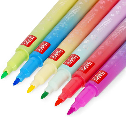- Set Di 6 Pennarelli Doppia Punta Meow, Inchiostro a Base Di Acqua | 1 a Scalpello Di 4 Mm Con Glitter E 1 Rotonda Di 1 Mm per Sovrascrivere, Impugnatura Triangolare, 3 X 10.9 X 1.7 Cm